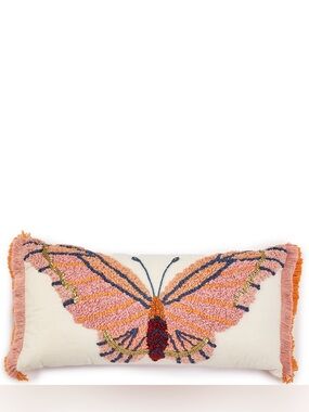 Dillards Studio D Tufted  Embroidered Butterfly Fringed Lumbar Pillowcase 12x24”